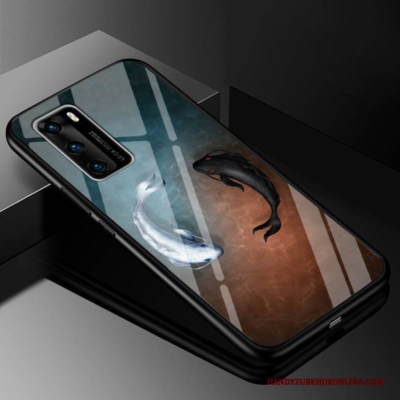 Hülle Huawei P40 Taschen Persönlichkeit Handyhüllen, Case Huawei P40 Schutz Netto Rot Glas