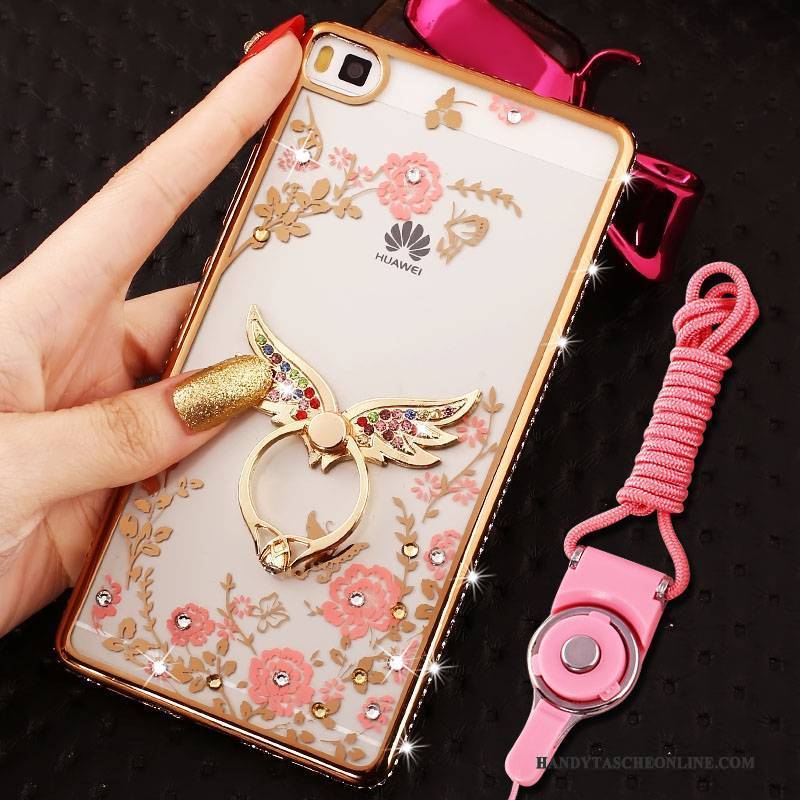 Hülle Huawei P8 Lite Strass Handyhüllen Jugend, Case Huawei P8 Lite Weiche Grenze Rosa
