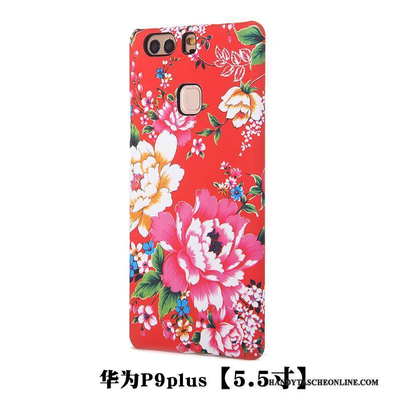 Hülle Huawei P9 Plus Prägung Pfingstrose Blumen, Case Huawei P9 Plus Schutz Nubuck Trend