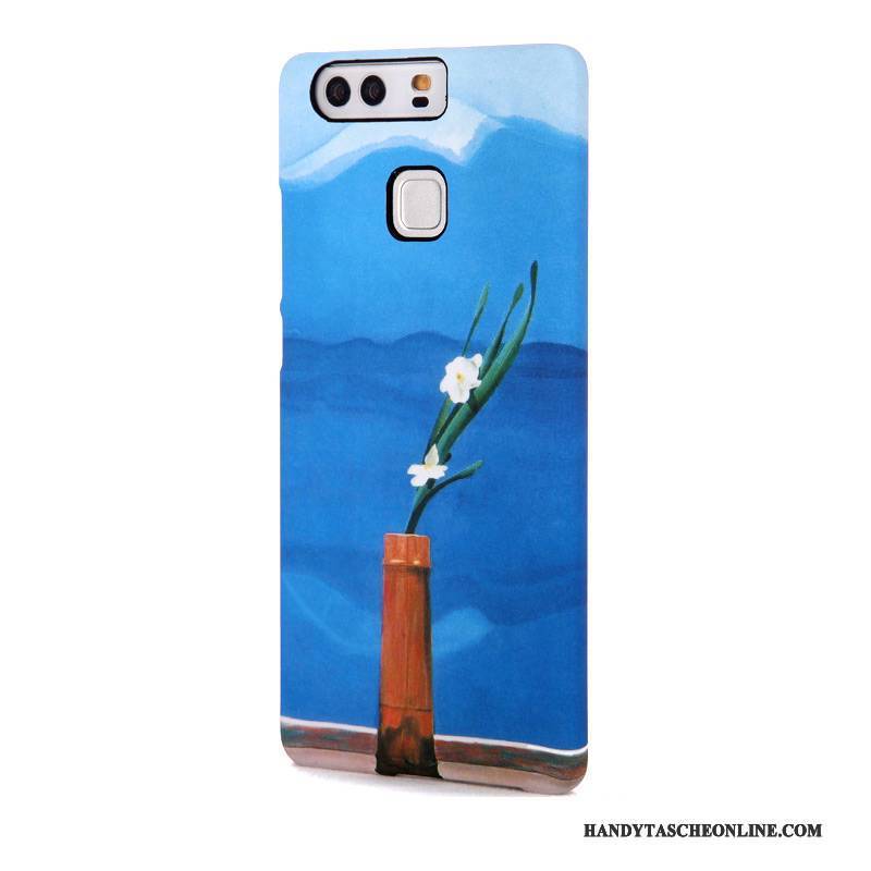 Hülle Huawei P9 Plus Prägung Pfingstrose Blumen, Case Huawei P9 Plus Schutz Nubuck Trend