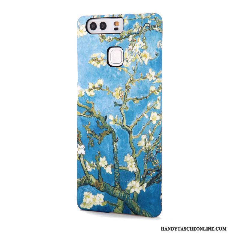 Hülle Huawei P9 Plus Prägung Pfingstrose Blumen, Case Huawei P9 Plus Schutz Nubuck Trend
