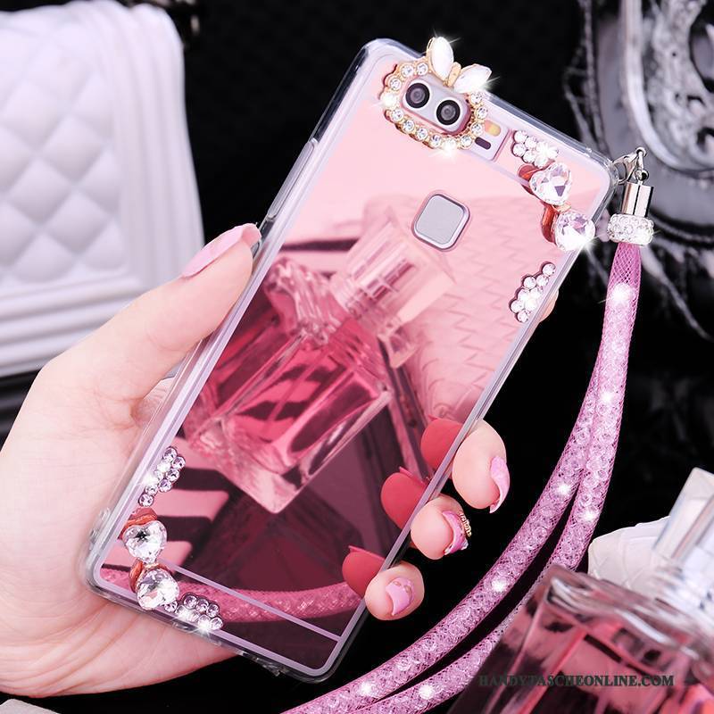 Hülle Huawei P9 Strass Handyhüllen Gold, Case Huawei P9 Schutz Anti-sturz Hängende Verzierungen