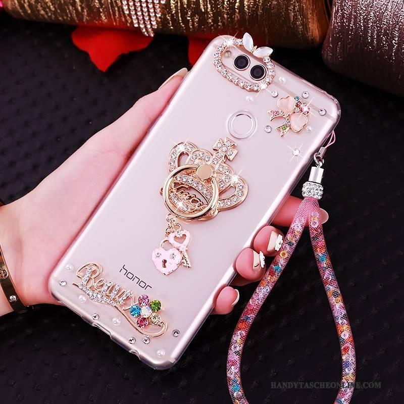 Hülle Huawei Y6 Pro 2017 Schutz Anti-sturz Rosa, Case Huawei Y6 Pro 2017 Taschen Hängende Verzierungen Handyhüllen