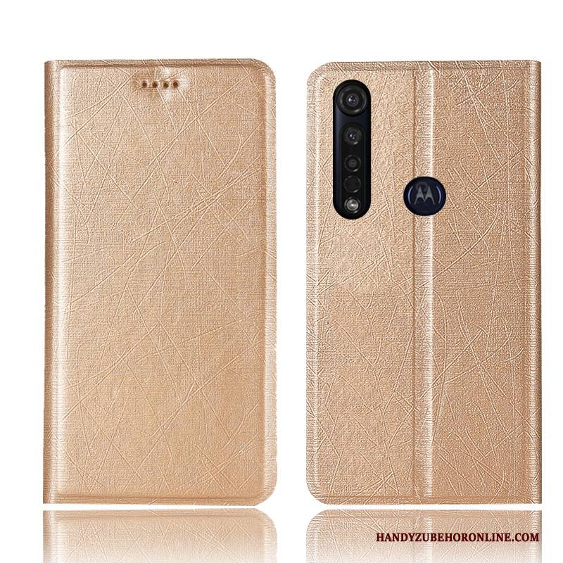 Hülle Moto G8 Plus Taschen Gold Seide, Case Moto G8 Plus Lederhülle Handyhüllen Anti-sturz