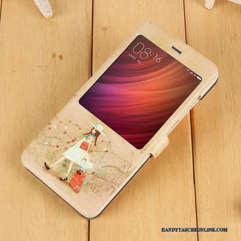 Hülle Redmi Note 4x Lederhülle Mesh Handyhüllen, Case Redmi Note 4x Folio Anti-sturz Rot