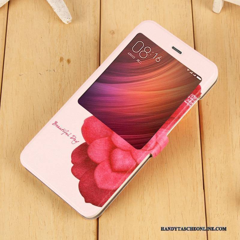 Hülle Redmi Note 4x Lederhülle Mesh Handyhüllen, Case Redmi Note 4x Folio Anti-sturz Rot