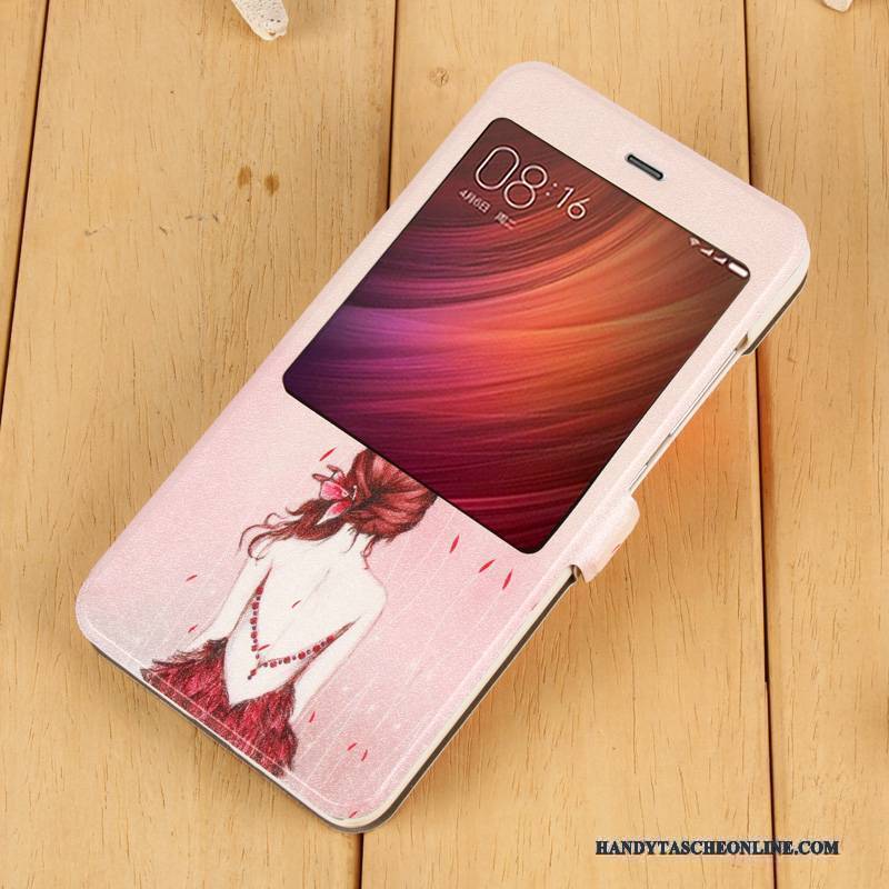 Hülle Redmi Note 4x Lederhülle Mesh Handyhüllen, Case Redmi Note 4x Folio Anti-sturz Rot