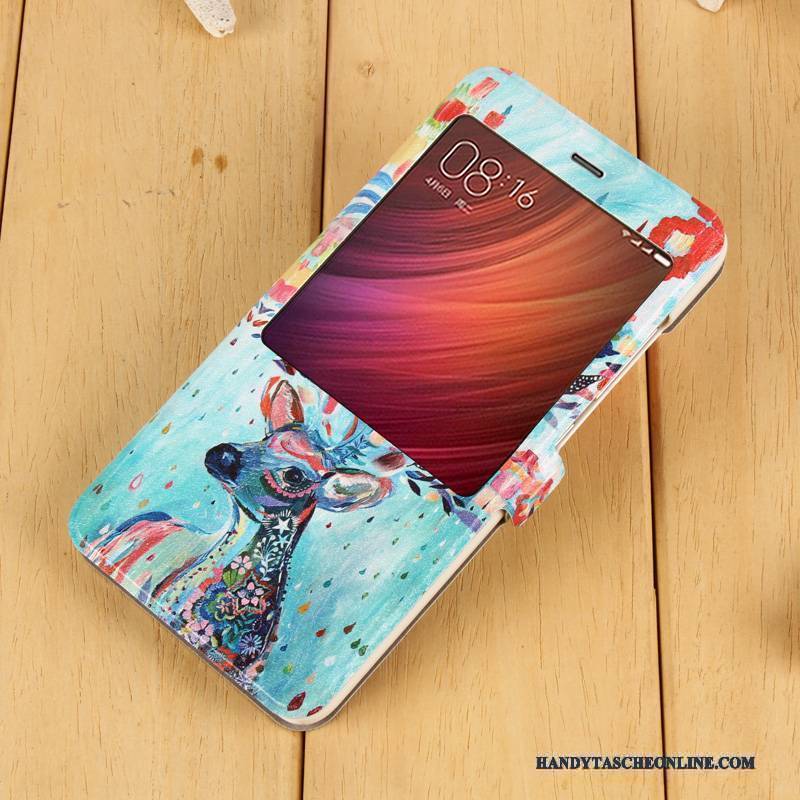 Hülle Redmi Note 4x Lederhülle Mesh Handyhüllen, Case Redmi Note 4x Folio Anti-sturz Rot