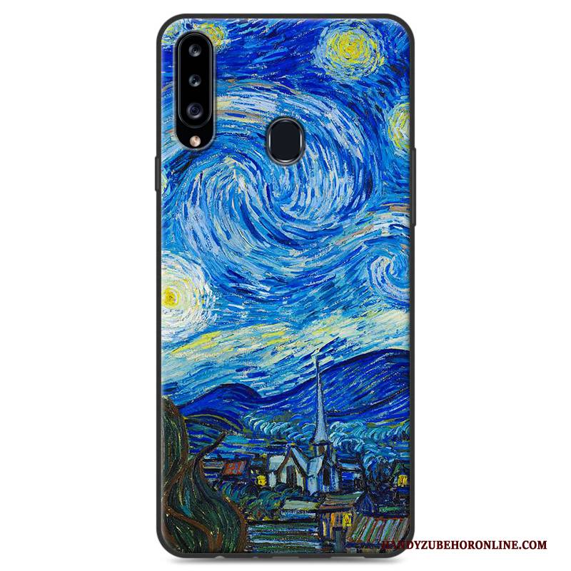 Hülle Samsung Galaxy A20s Gemalt Einfach Blau, Case Samsung Galaxy A20s Schutz Handyhüllen Landschaft