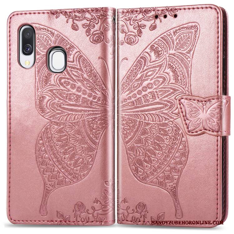 Hülle Samsung Galaxy A40 Schutz Lila Handyhüllen, Case Samsung Galaxy A40 Prägung Hängende Verzierungen Blumen