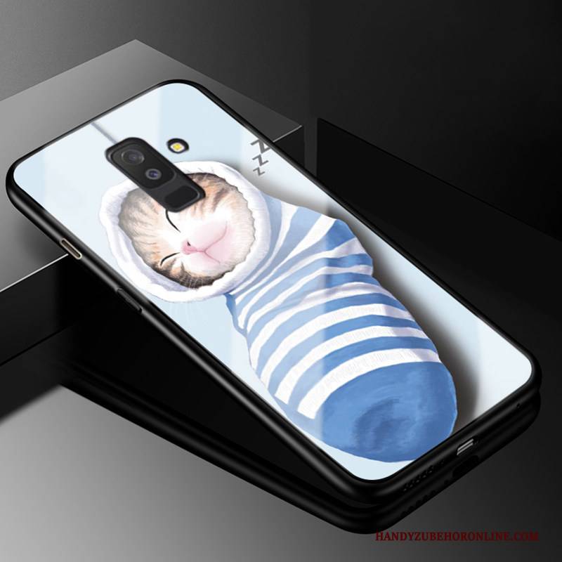 Hülle Samsung Galaxy A6+ Schutz Blau Glas, Case Samsung Galaxy A6+ Weiche Nette Handyhüllen