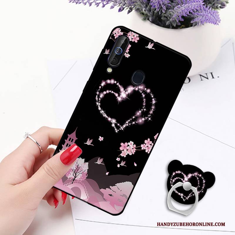 Hülle Samsung Galaxy A60 Gemalt Ring Anti-sturz, Case Samsung Galaxy A60 Schutz Hängende Verzierungen Weiß
