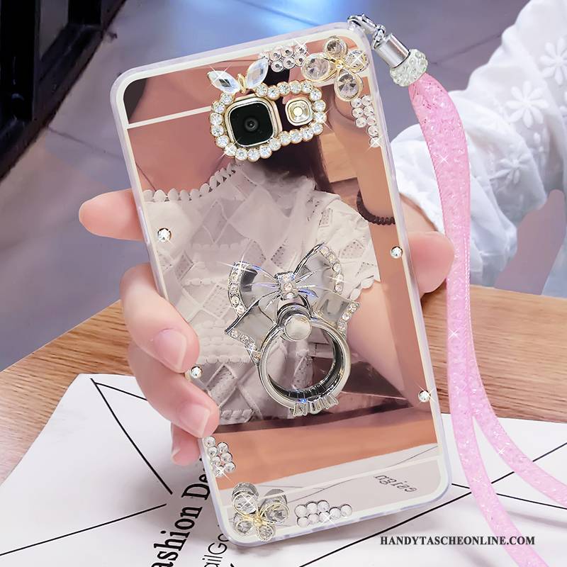Hülle Samsung Galaxy A7 2017 Schutz Handyhüllen Gold, Case Samsung Galaxy A7 2017 Strass Hängende Verzierungen Spiegel