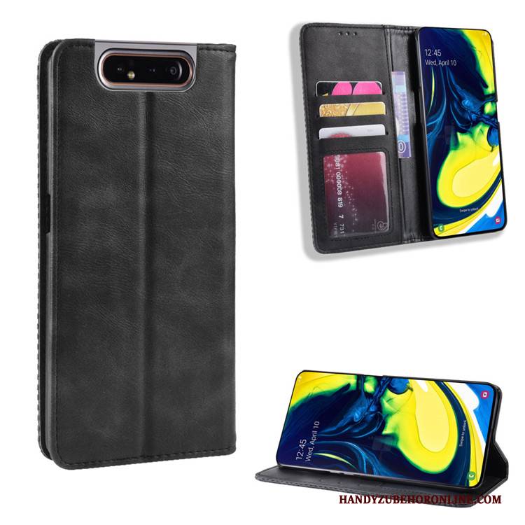 Hülle Samsung Galaxy A80 Lederhülle Magnetschließe Rot, Case Samsung Galaxy A80 Geldbörse