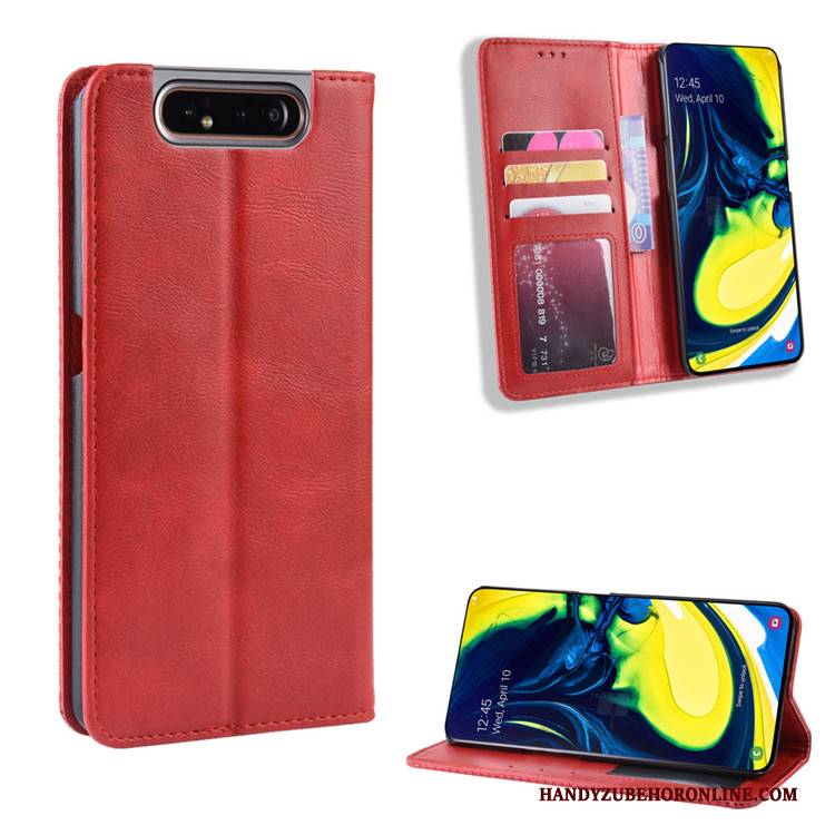 Hülle Samsung Galaxy A80 Lederhülle Magnetschließe Rot, Case Samsung Galaxy A80 Geldbörse