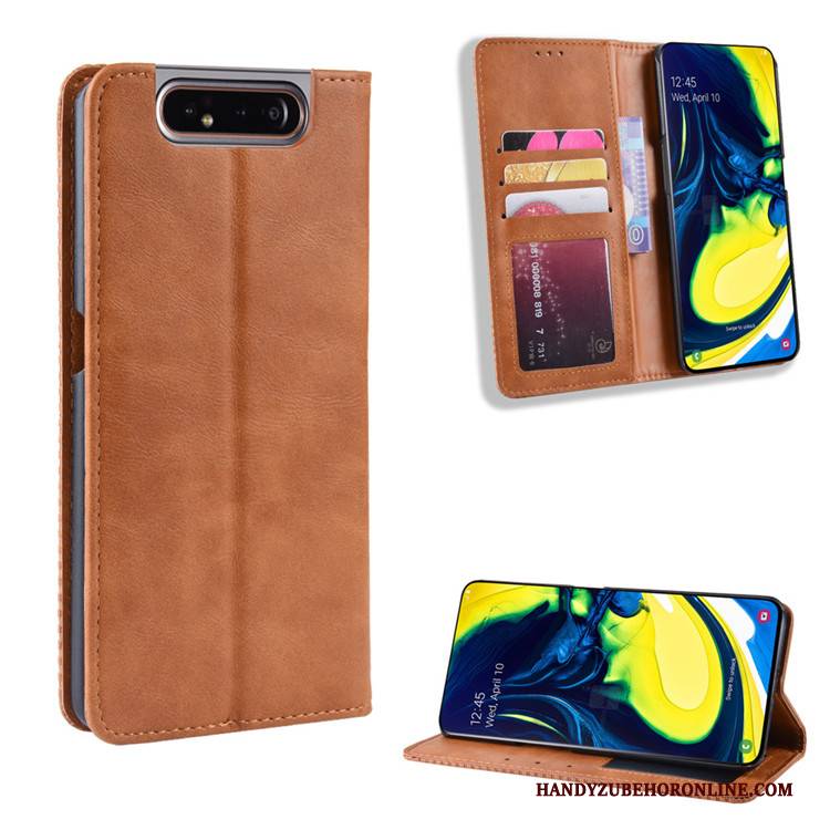Hülle Samsung Galaxy A80 Lederhülle Magnetschließe Rot, Case Samsung Galaxy A80 Geldbörse
