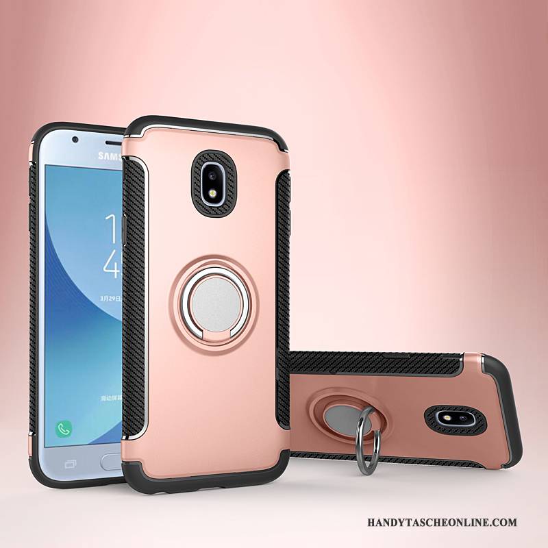 Hülle Samsung Galaxy J3 2017 Lederhülle An Bord Anti-sturz, Case Samsung Galaxy J3 2017 Halterung Magnetismus Gold