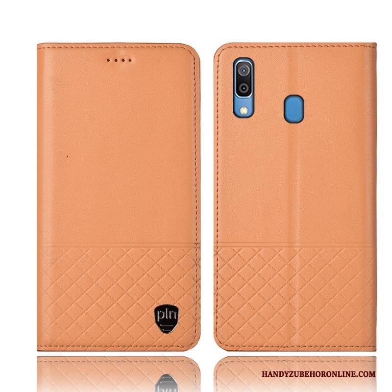 Hülle Samsung Galaxy M20 Folio Handyhüllen Gelb, Case Samsung Galaxy M20 Lederhülle Anti-sturz Kariert