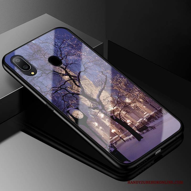 Hülle Samsung Galaxy M20 Silikon Glas Lila, Case Samsung Galaxy M20 Kreativ Schwer Handyhüllen