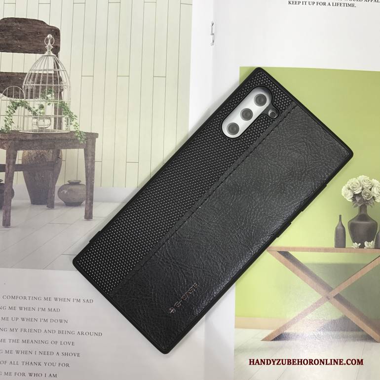 Hülle Samsung Galaxy Note 10 Leder Anti-sturz Nähen, Case Samsung Galaxy Note 10 Schutz Nylon Blau