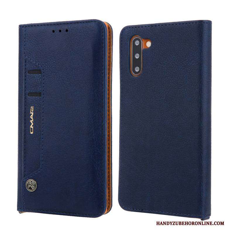 Hülle Samsung Galaxy Note 10 Lederhülle Blau Handyhüllen, Case Samsung Galaxy Note 10 Schutz