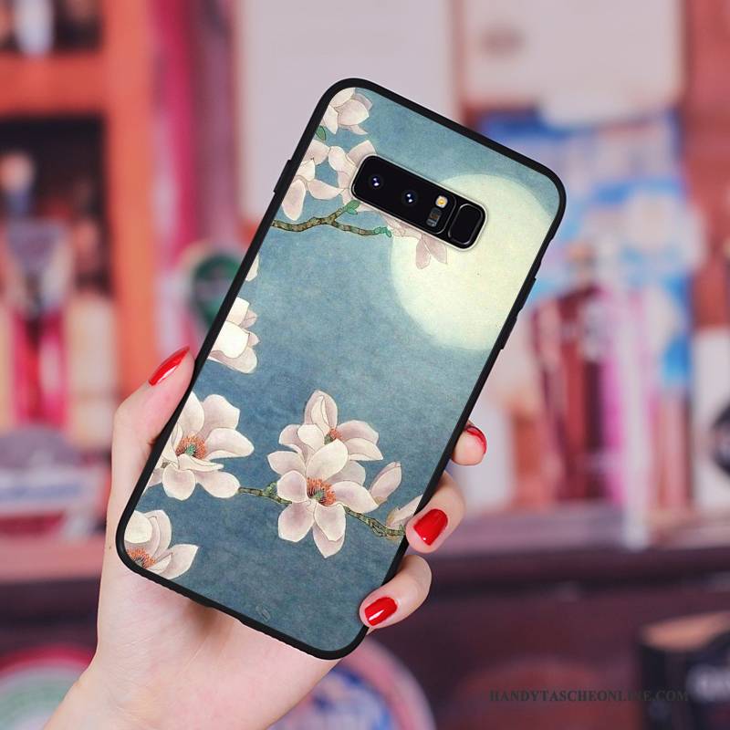 Hülle Samsung Galaxy Note 8 Kreativ Blumen Hängende Verzierungen, Case Samsung Galaxy Note 8 Silikon Handbemalte Hellblau