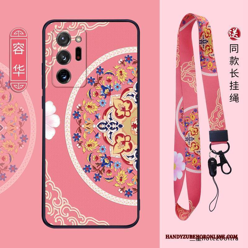 Hülle Samsung Galaxy Note20 Ultra Weiche Chinesische Art Netto Rot, Case Samsung Galaxy Note20 Ultra Silikon Schlank Nubuck