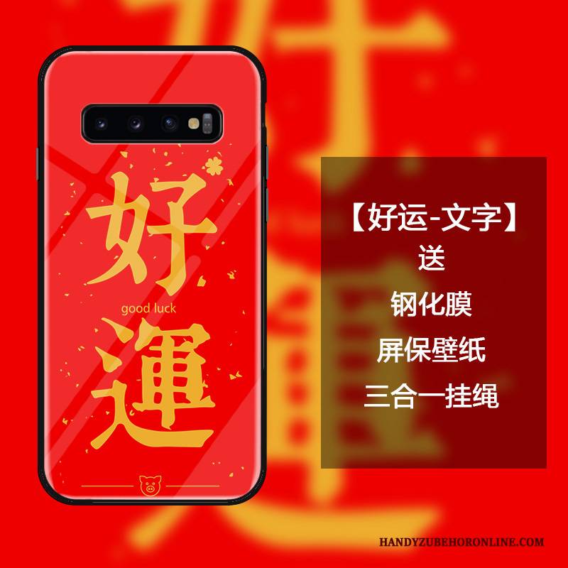 Hülle Samsung Galaxy S10 Taschen Handyhüllen Neu, Case Samsung Galaxy S10 Kreativ Rot Gehärtetes Glas