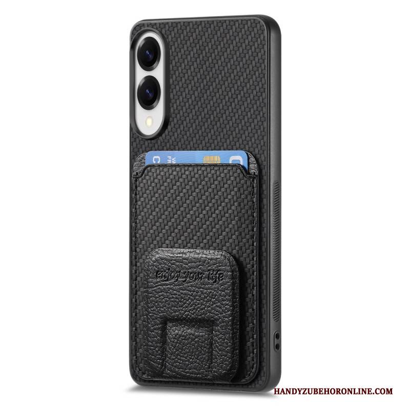 Hülle Samsung Galaxy S25 5g Edge Handyhülle Kartenhalter Mit Carbonfaser-textur Und Integriertem Ständer