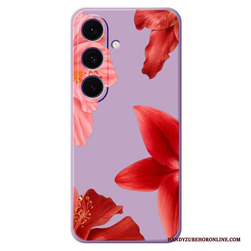 Hülle Samsung Galaxy S25 Fe Handyhülle Silikon Mit Rotem Blumenmuster
