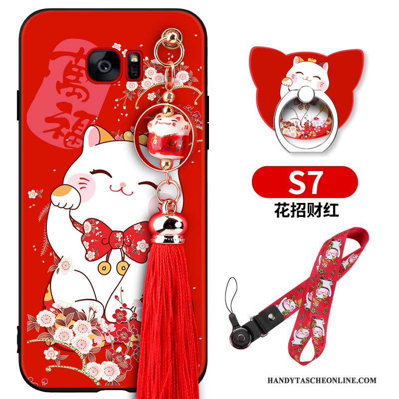 Hülle Samsung Galaxy S7 Taschen Reichtum Rot, Case Samsung Galaxy S7 Trend Katzen