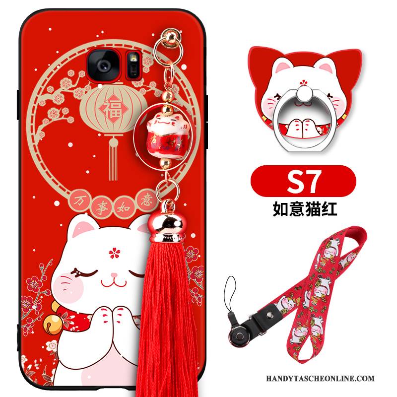 Hülle Samsung Galaxy S7 Taschen Reichtum Rot, Case Samsung Galaxy S7 Trend Katzen