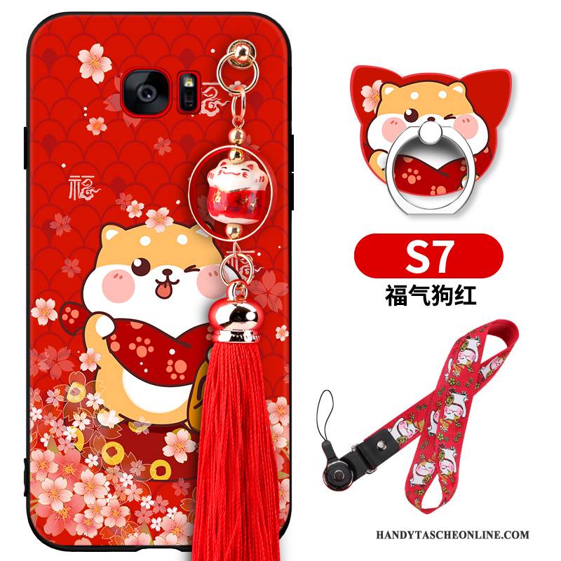 Hülle Samsung Galaxy S7 Taschen Reichtum Rot, Case Samsung Galaxy S7 Trend Katzen