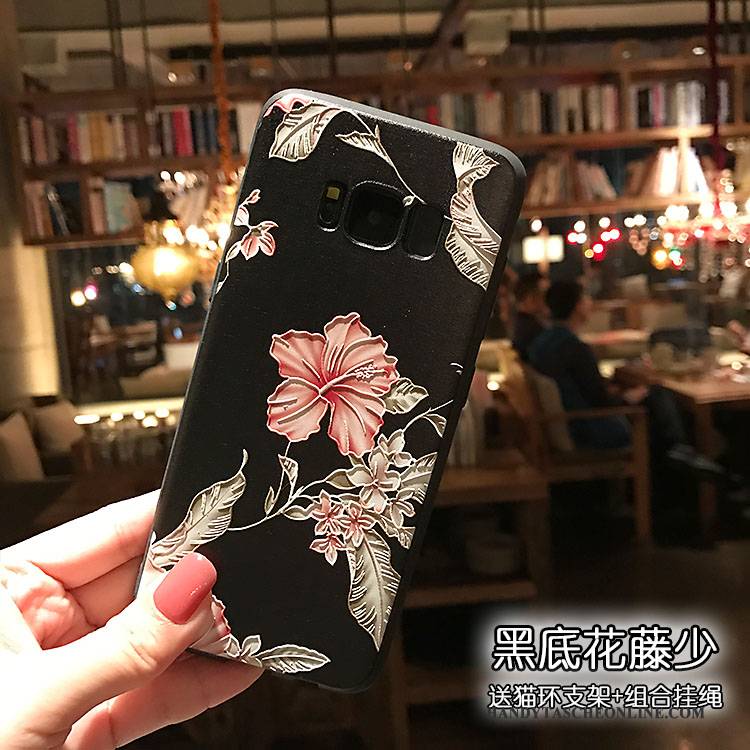 Hülle Samsung Galaxy S8+ Farbe Nubuck Mini, Case Samsung Galaxy S8+ Blumen Handyhüllen Schwarz