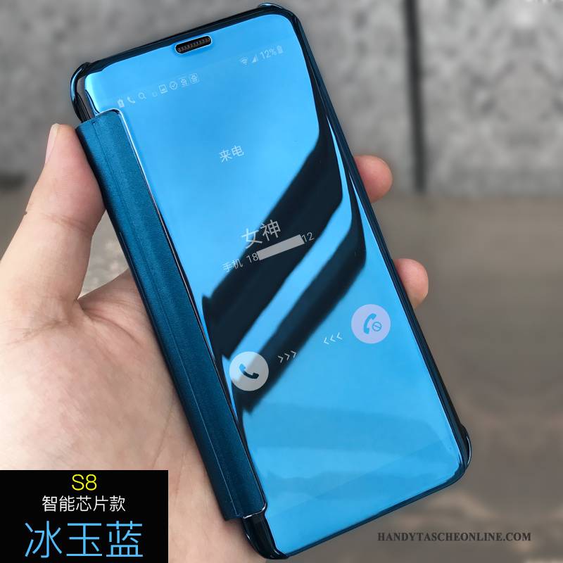 Hülle Samsung Galaxy S8 Lederhülle Blau Anti-sturz, Case Samsung Galaxy S8 Folio Spiegel Schlafsaal