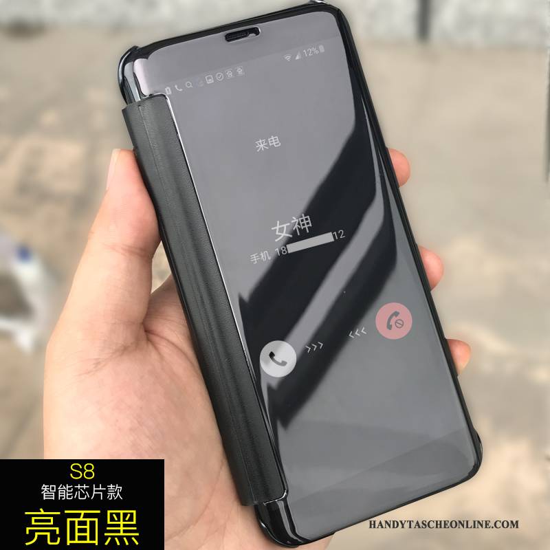 Hülle Samsung Galaxy S8 Lederhülle Blau Anti-sturz, Case Samsung Galaxy S8 Folio Spiegel Schlafsaal