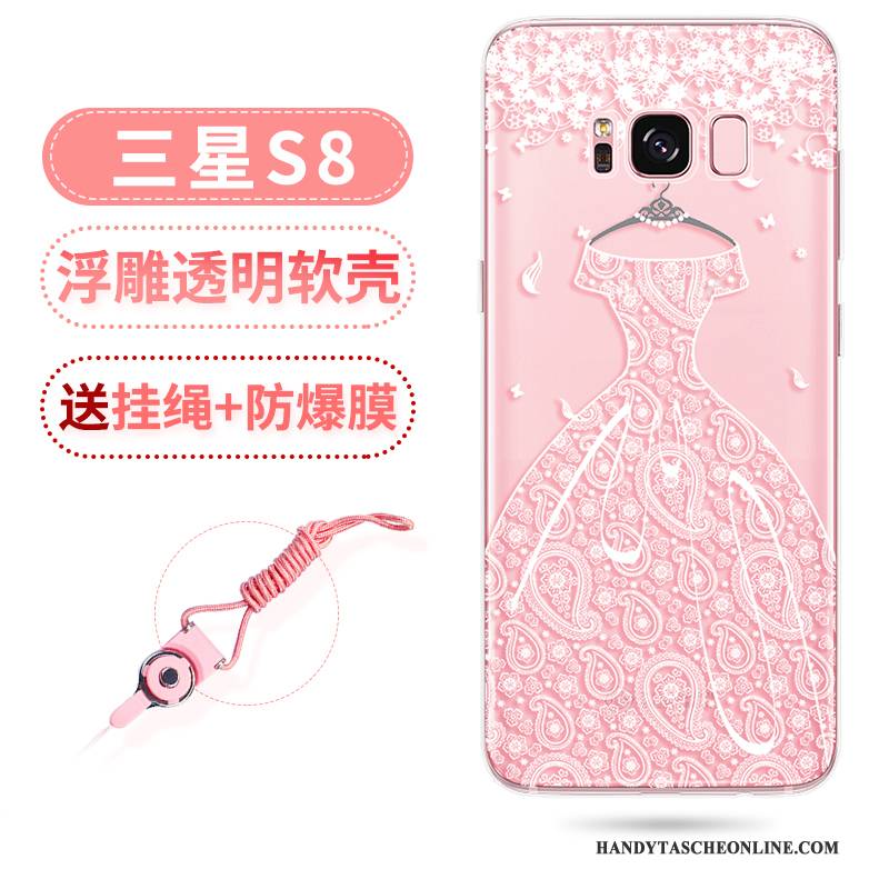 Hülle Samsung Galaxy S8 Taschen Hängende Verzierungen Rosa, Case Samsung Galaxy S8 Prägung Transparent Anti-sturz