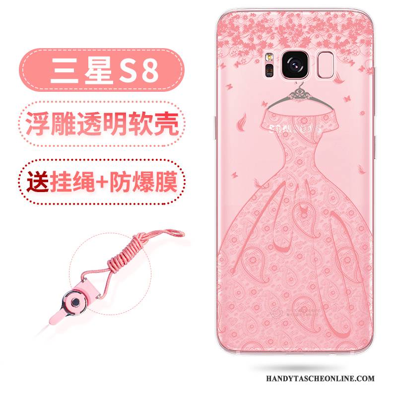 Hülle Samsung Galaxy S8 Taschen Hängende Verzierungen Rosa, Case Samsung Galaxy S8 Prägung Transparent Anti-sturz