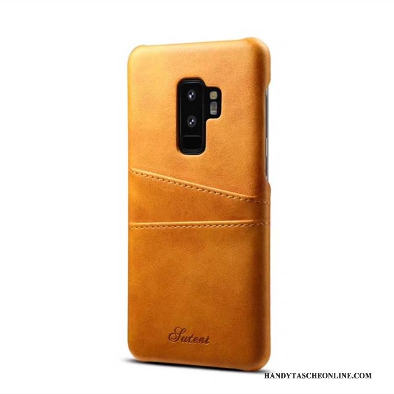 Hülle Samsung Galaxy S9+ Lederhülle Kuh Handyhüllen, Case Samsung Galaxy S9+ Leder Karte Rot