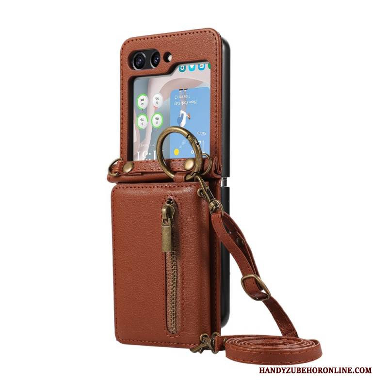 Hülle Samsung Galaxy Z Flip 7 Fe Geldbörse Mit Reißverschluss Und Schultergurt