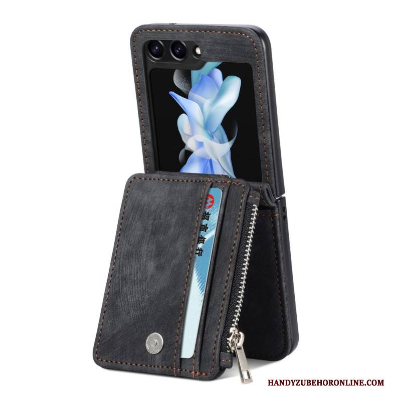 Hülle Samsung Galaxy Z Flip 7 Fe Handyhülle Retro-ständer Und Kartenhalter Mit Reißverschluss