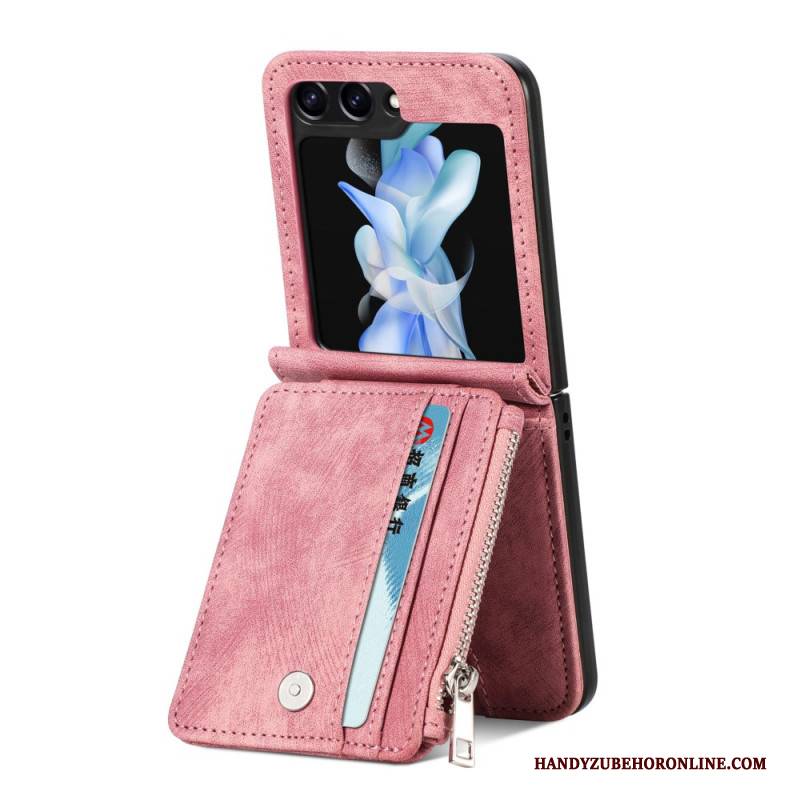 Hülle Samsung Galaxy Z Flip 7 Fe Handyhülle Retro-ständer Und Kartenhalter Mit Reißverschluss