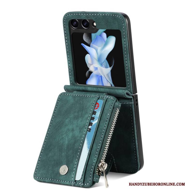 Hülle Samsung Galaxy Z Flip 7 Fe Handyhülle Retro-ständer Und Kartenhalter Mit Reißverschluss