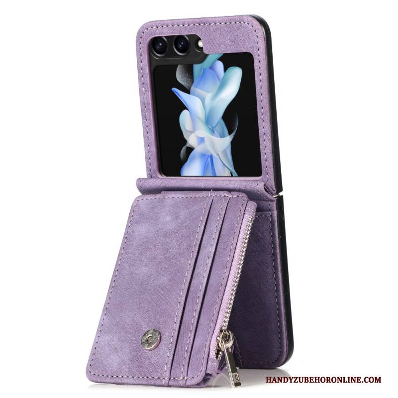 Hülle Samsung Galaxy Z Flip 7 Fe Handyhülle Retro-ständer Und Kartenhalter Mit Reißverschluss