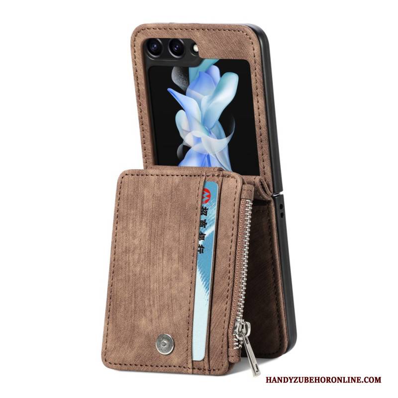 Hülle Samsung Galaxy Z Flip 7 Fe Handyhülle Retro-ständer Und Kartenhalter Mit Reißverschluss