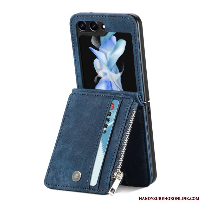 Hülle Samsung Galaxy Z Flip 7 Fe Handyhülle Retro-ständer Und Kartenhalter Mit Reißverschluss