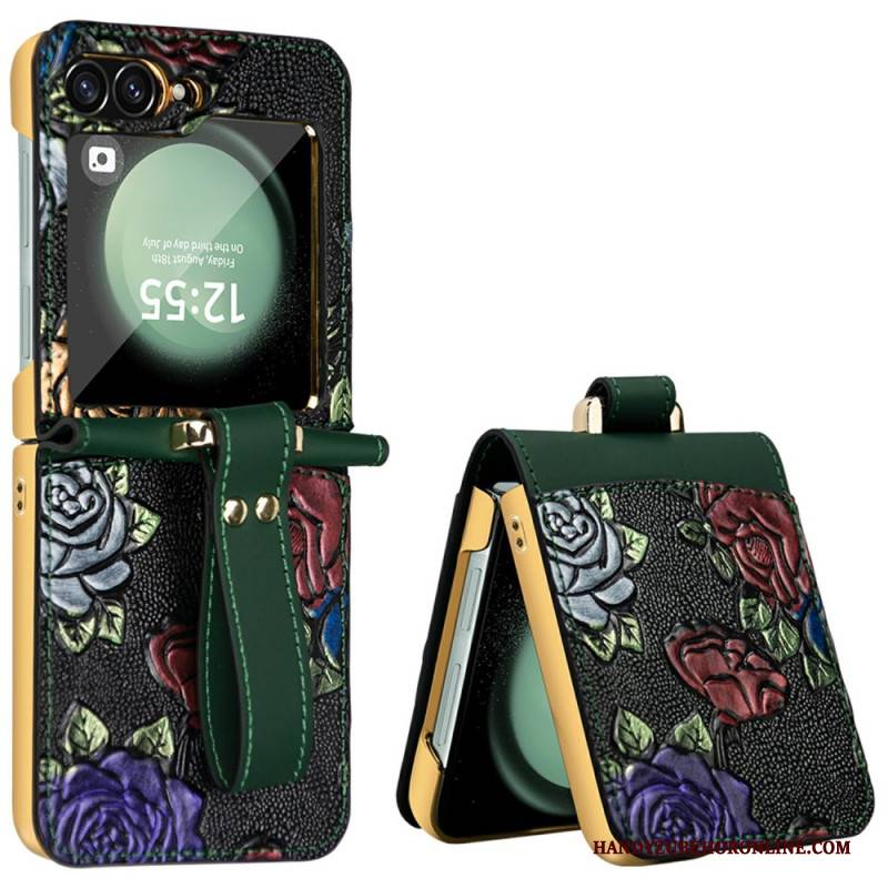 Hülle Samsung Galaxy Z Flip 7 Fe Handyhülle Umhängeriemen Mit Blumenmuster