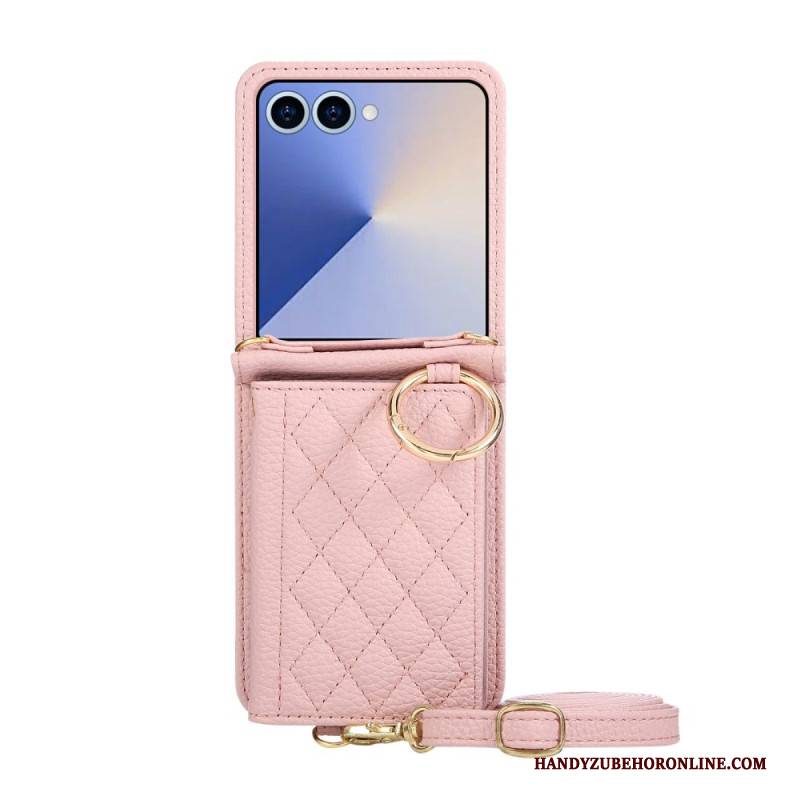 Hülle Samsung Galaxy Z Flip 7 Handyhülle Gesteppte Geldbörse Mit Schultergurt