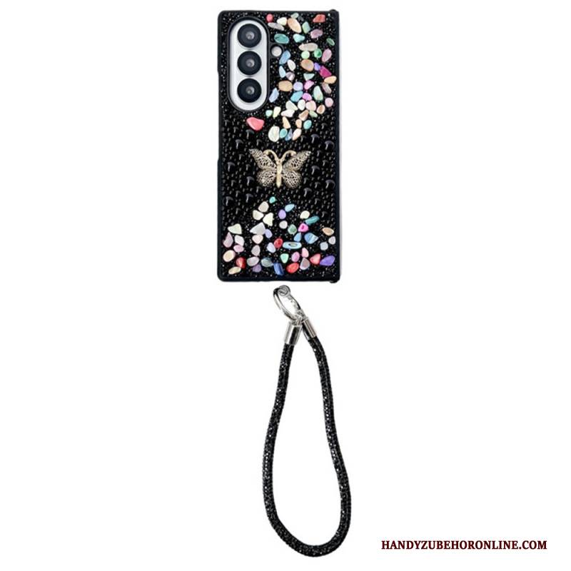 Hülle Samsung Galaxy Z Fold 7 Handyhülle Strass-schmetterling Mit Trageschlaufe