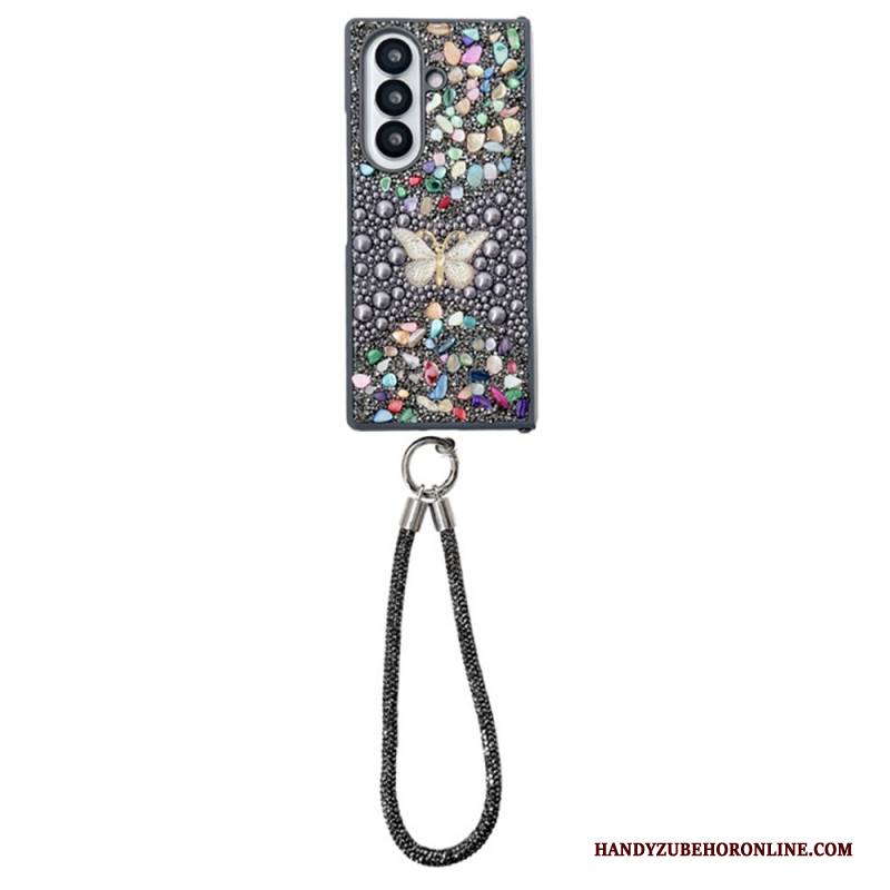 Hülle Samsung Galaxy Z Fold 7 Handyhülle Strass-schmetterling Mit Trageschlaufe
